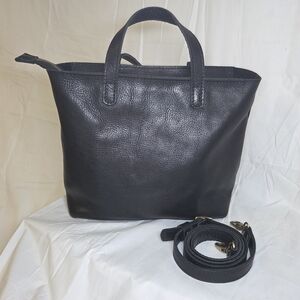 Portland Leather Black Premium Tote Bag w/ Zipper Closure and Adjustable Strap